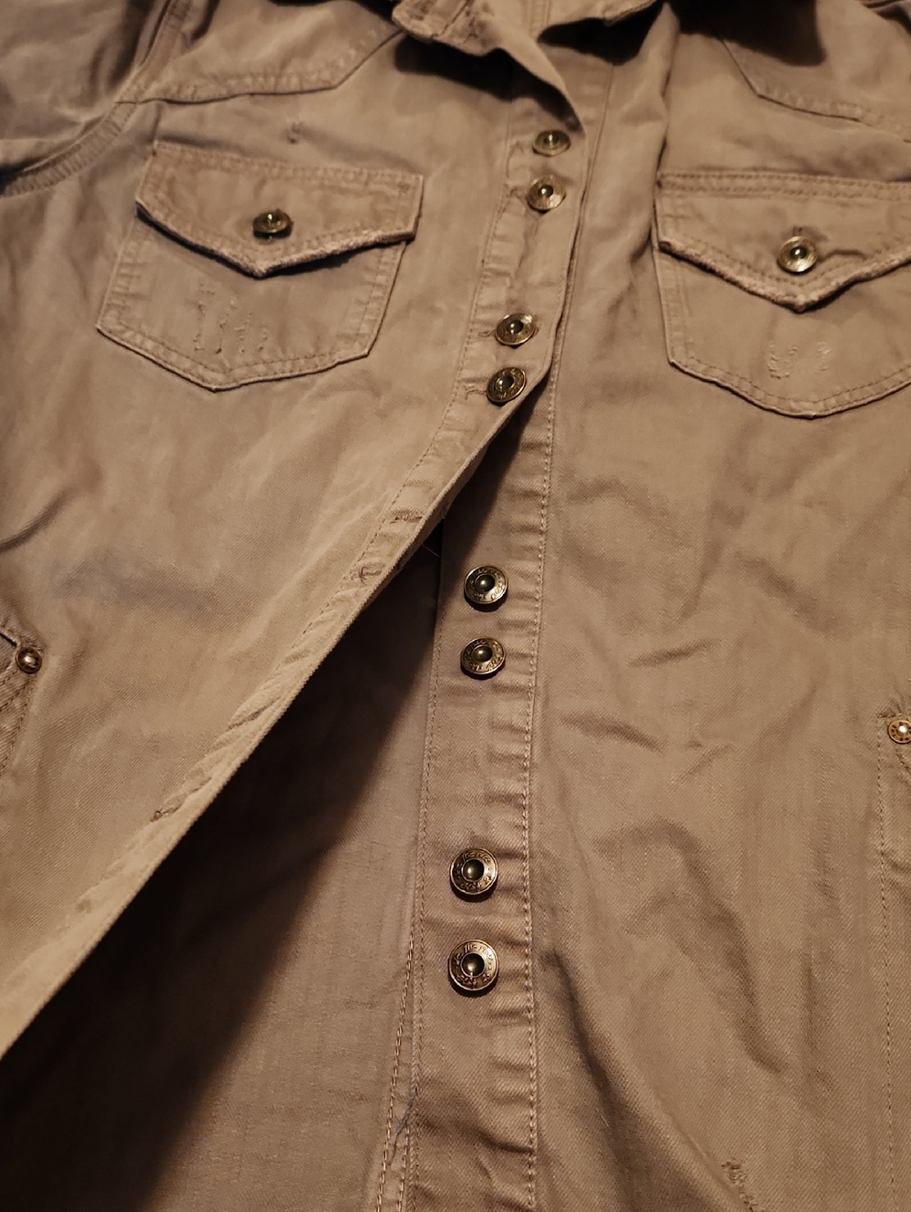 Free People Olive Green Utility Jacket with Distressed Hem Size Small - Picture 7 of 16